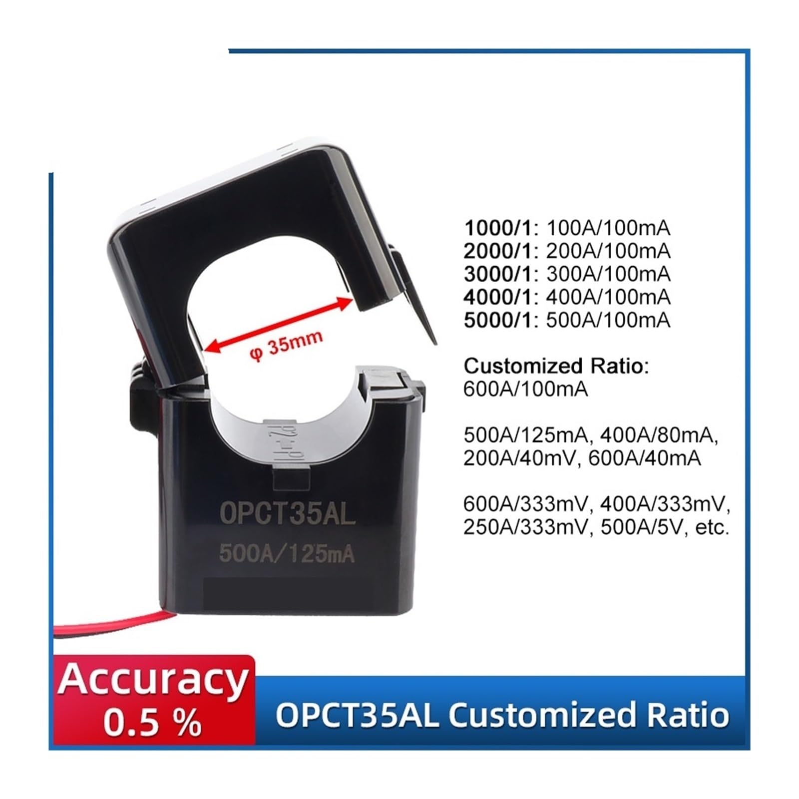 Stromsensor-Klemme mit geteiltem Kern CT OPCT35AGL - 100 A/333 mV 600 A/333 mV 400 A/0,33 mV 500 A/5 V(100A - 333mV)