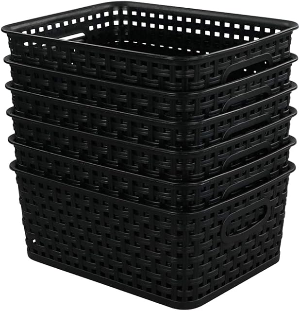 Yarebest 6-pack Weave Baskets, Plastic Small Basket, Black