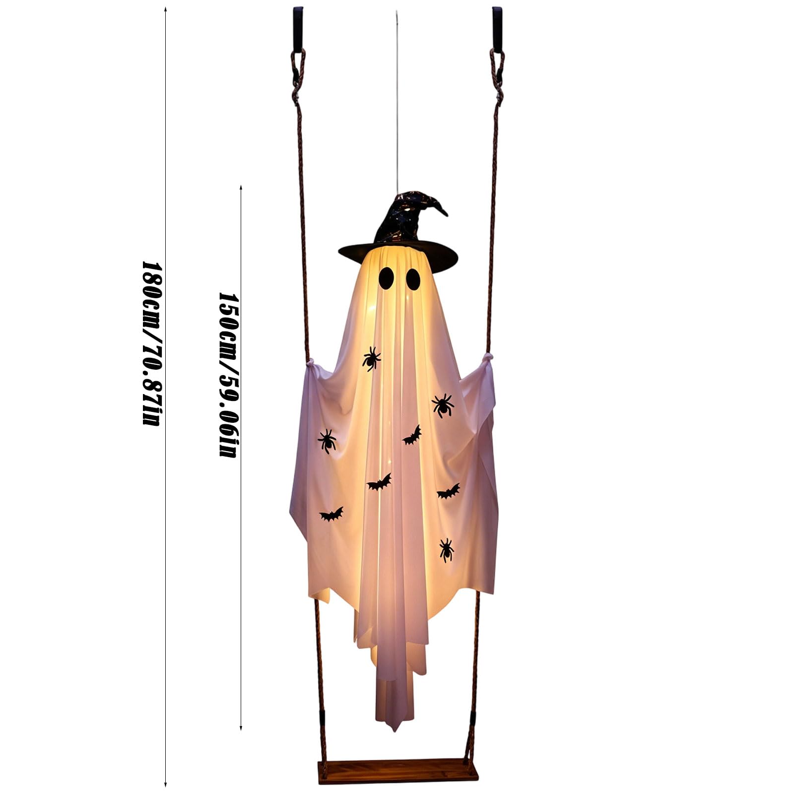 150cm Swinging Ghost, Halloween Deko Hängend Geist Auf Schaukel, Schaukelnder Geist, Gespenst auf Schaukel für Garten, Hof, Terrasse, Veranda & Partys Deko (C-150cm)