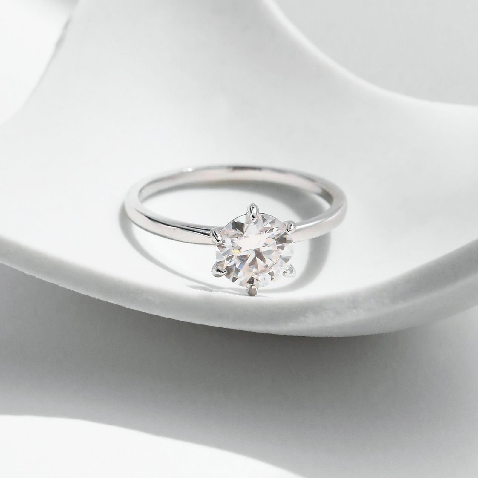 Fede Anello Donna Oro Bianco 9K/14K, 6.5x6.5 MM Moissanite Bianco Rotonda, Solitario, Gioielli Pietra Anello Misura 7-22