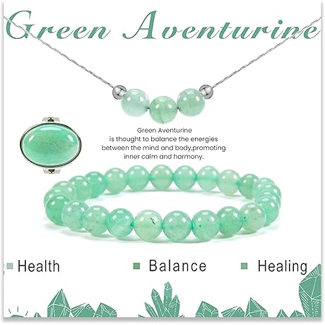 3PS Good Luck Adjustable Rings for Women: Green Jade Jewelry Healing Crystals