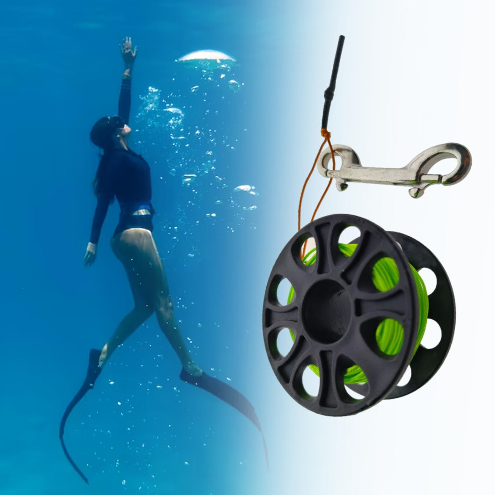 Dévidoir de Plongée avec Corde en Nylon de 30 M et de Plongée Double Face en Acier Inoxydable