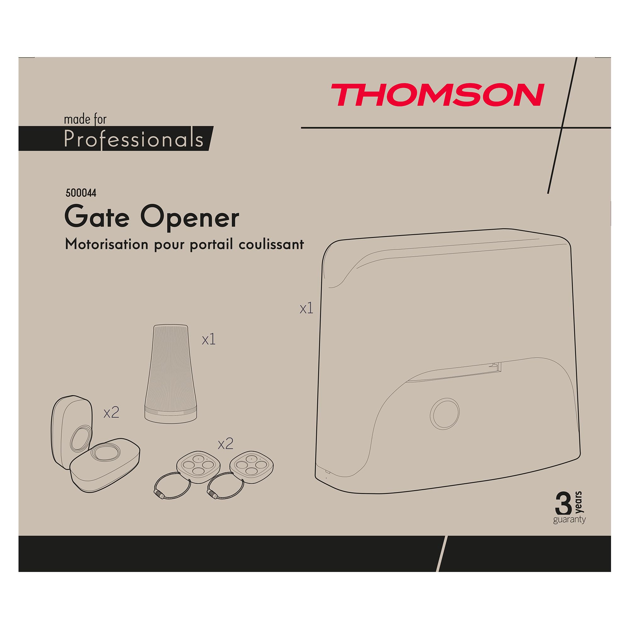 Thomson Motorisation Portail 500044 – Motorisation Portail Battant Et Coulissant avec Télécommandes Arw 868Mhz, Détection D’Obstacle, Encodeur Et Photocellules