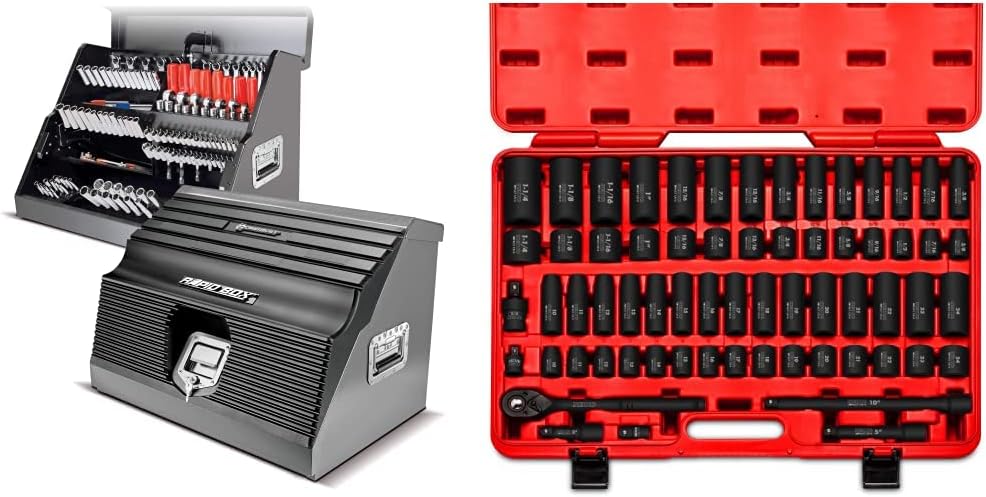 Powerbuilt 26 Inch Portable Slant Front Rapid Toolbox Tiered Stairstep Tool Holders, 16 Gauge Steel, Chrome Hardware, Weather-Resistant Lockable Polymer Lid, Grey, 240111 : Everything Else