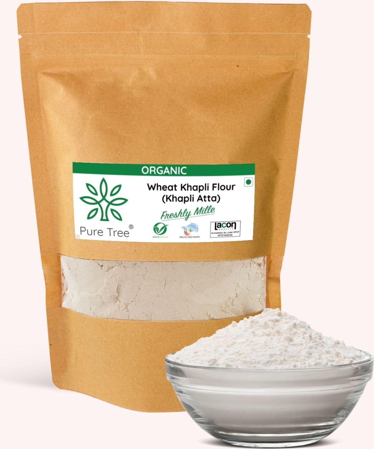 Pure Tree Certified Organic Freshly Milled (Khapli Aata) Wheat Flour | 1.8 Kg / 1800 g | Emmer Wheat Flour | Farro Wheat Atta | Khapli Wheat Gehu ka Atta Rich In Fiber | Low Gluten