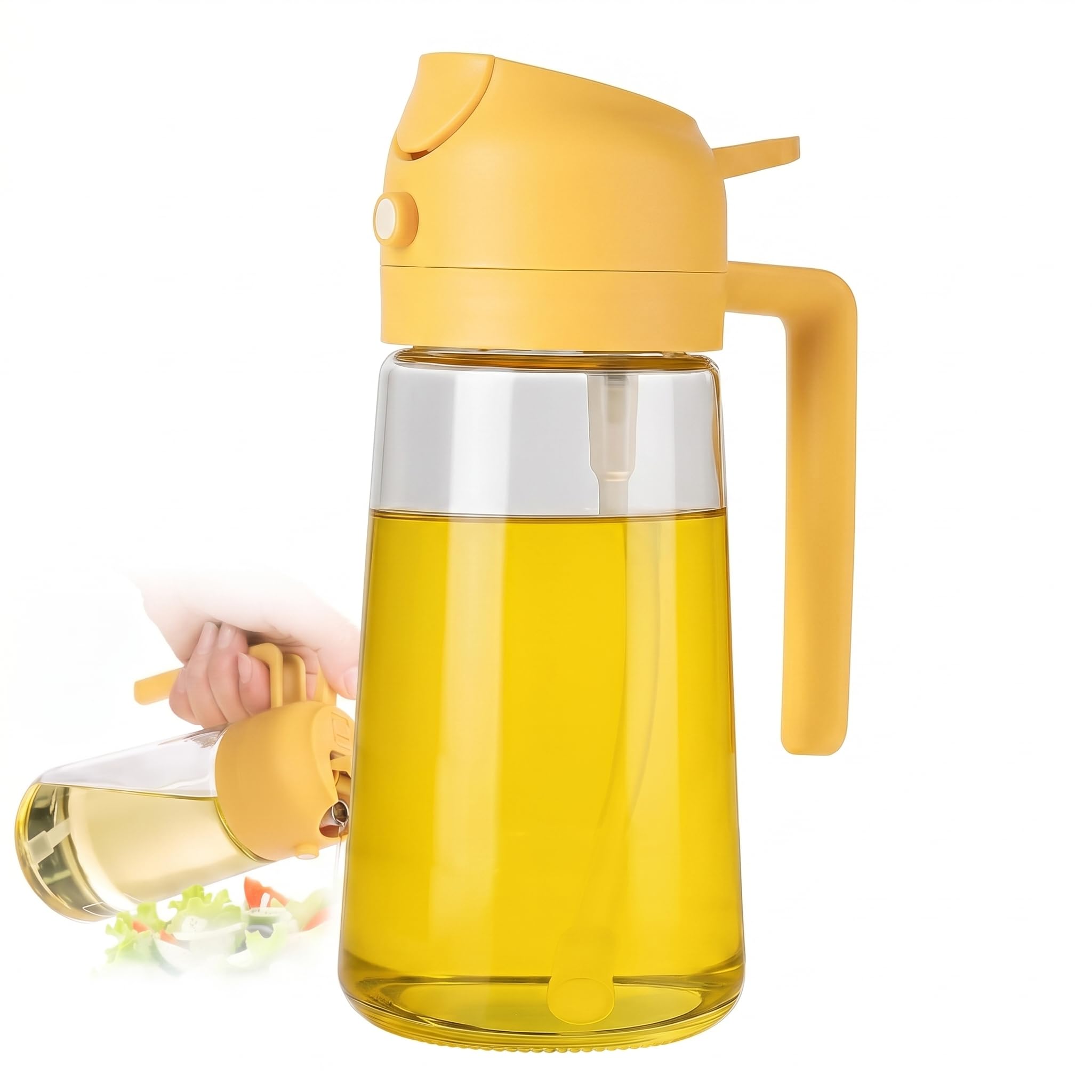 450ml Dual Use Glass Oil Sprayer and Refillable Pouring Bottle, Fine Mist, No Spray, Leakproof Design, for Cooking Salad, Air Fryer, BBQ, Orange