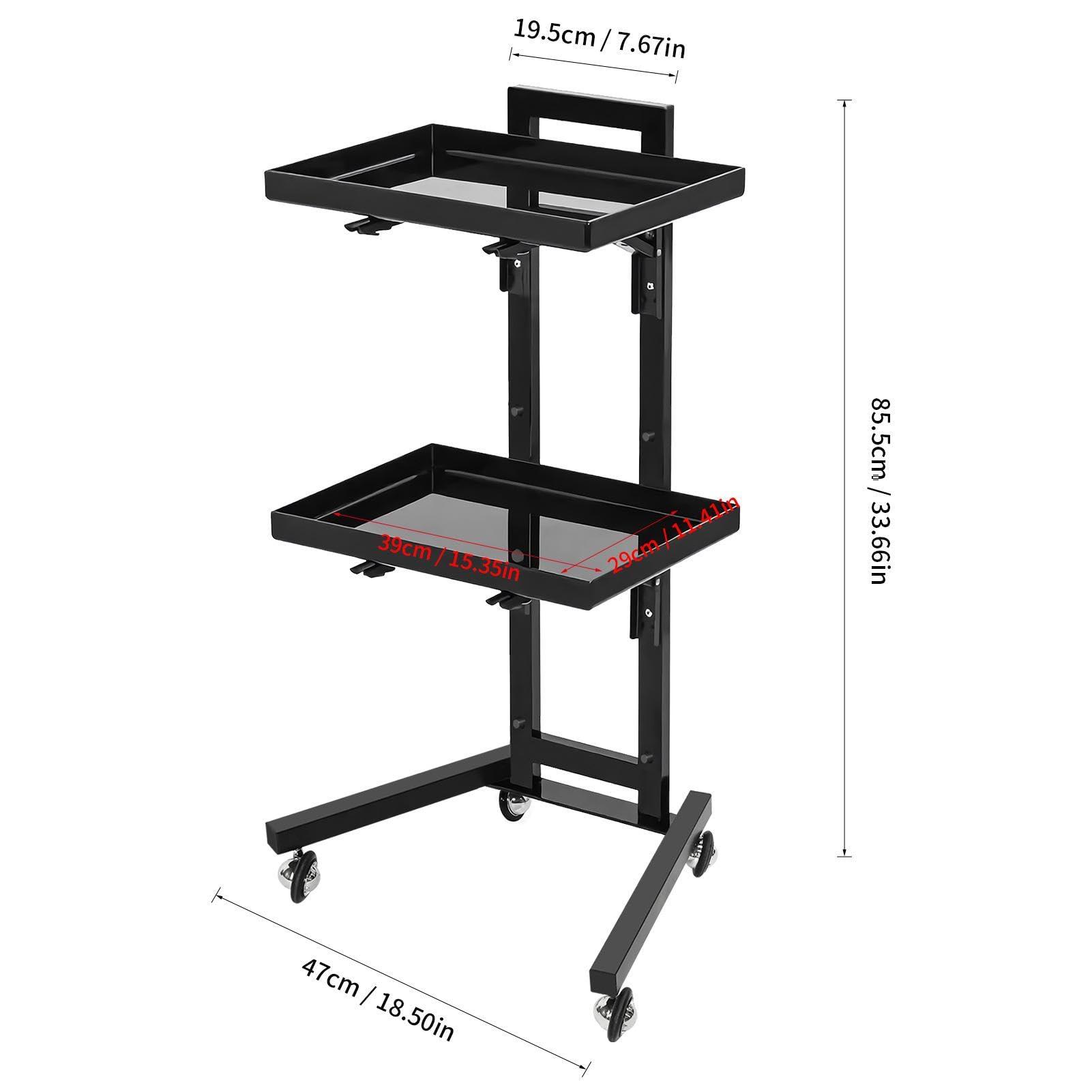 Carrello per salone di bellezza, vassoio portatile per strumenti di bellezza, carrello portaoggetti per parrucchieri, multifunzione a 2 ripiani, vassoio mobile con ruote per barbieri, saloni e spa | Carrello Con Ruote Per Parrucchiere Per Gioielli Cosmeti