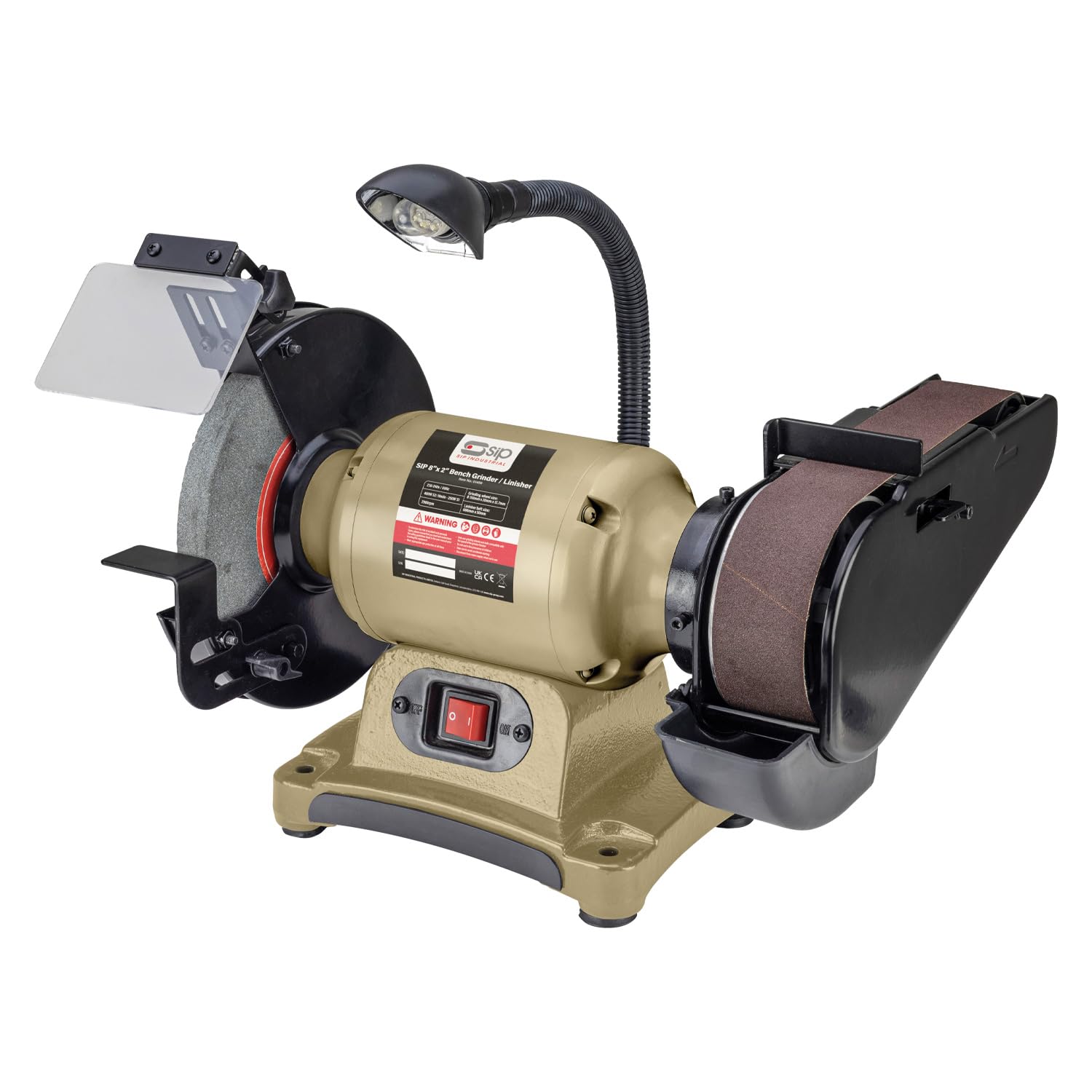 SIP 8" Bench Grinder & Belt Sander 550W 200mm Wheel 710 x 50mm Linisher LED Light Metalwork Tool