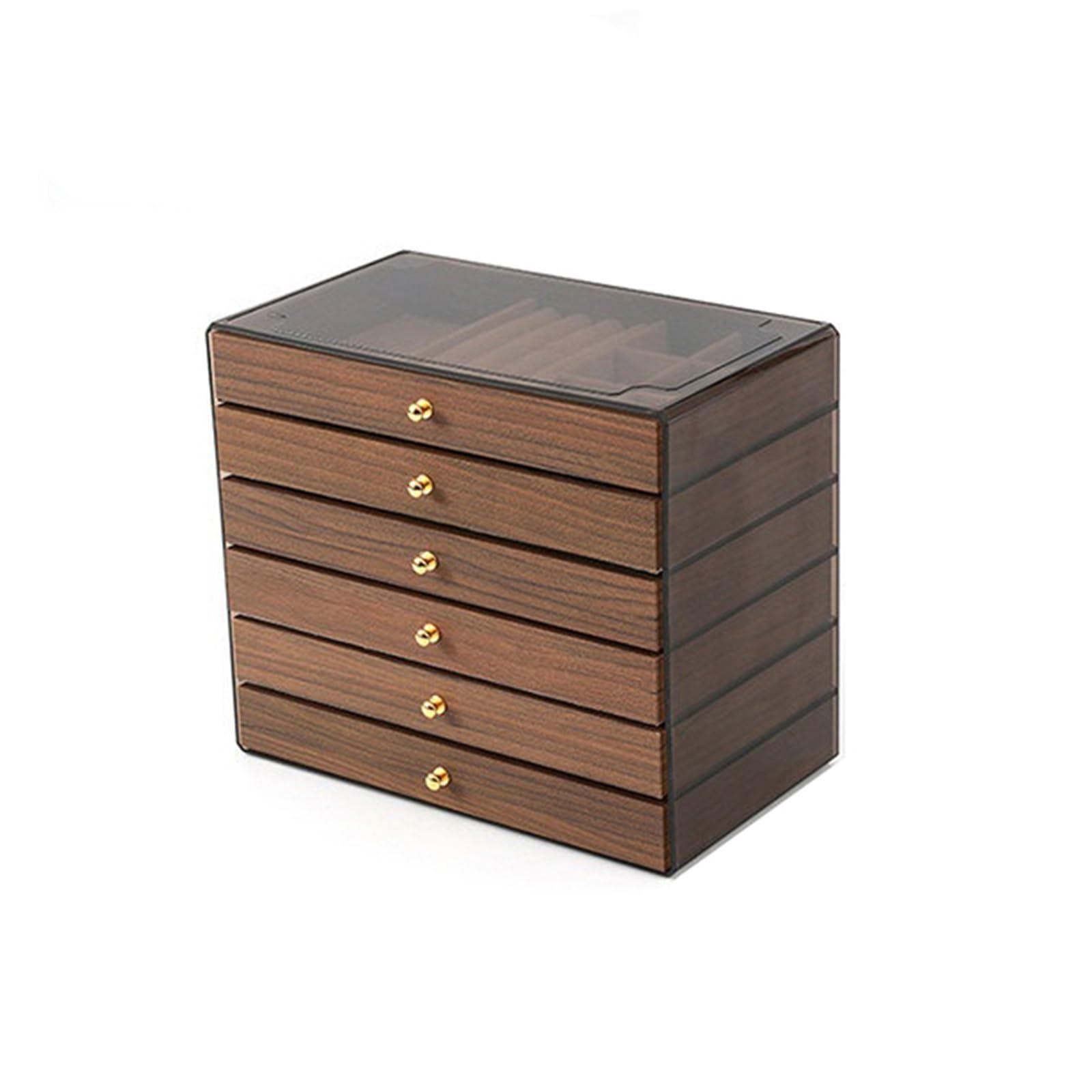 CLQYXRMVC Jewelery Box 6-layer Walnut Wood Grain Jewelry Box Multi-layer Drawer Type Large Capacity Storage Case With Transparent Lid Jewellry Organizer Case