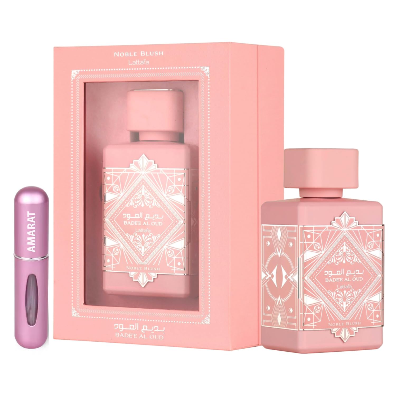 Perfume Badee Al Oud Noble Blush Original 100ML, Perfume Árabe para Mujer de Larga Duración, EDP Importado de Dubái, Incluye Atomizador 5ML, Fragancia Dulce, Florales y Orientales (Noble Blush)