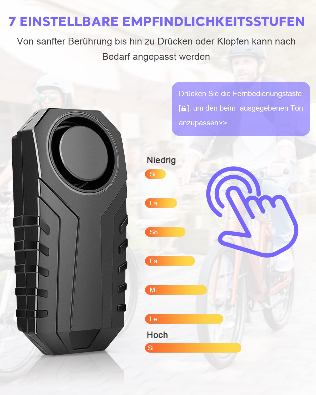 Fahrrad Alarm System,113 dB Superlaut 7-Stufen-Empfindlichkeit Fahrrad alarmanlage mit Fernbedienung Geeignet für Fahrrad/Motorrad/Auto/Tür