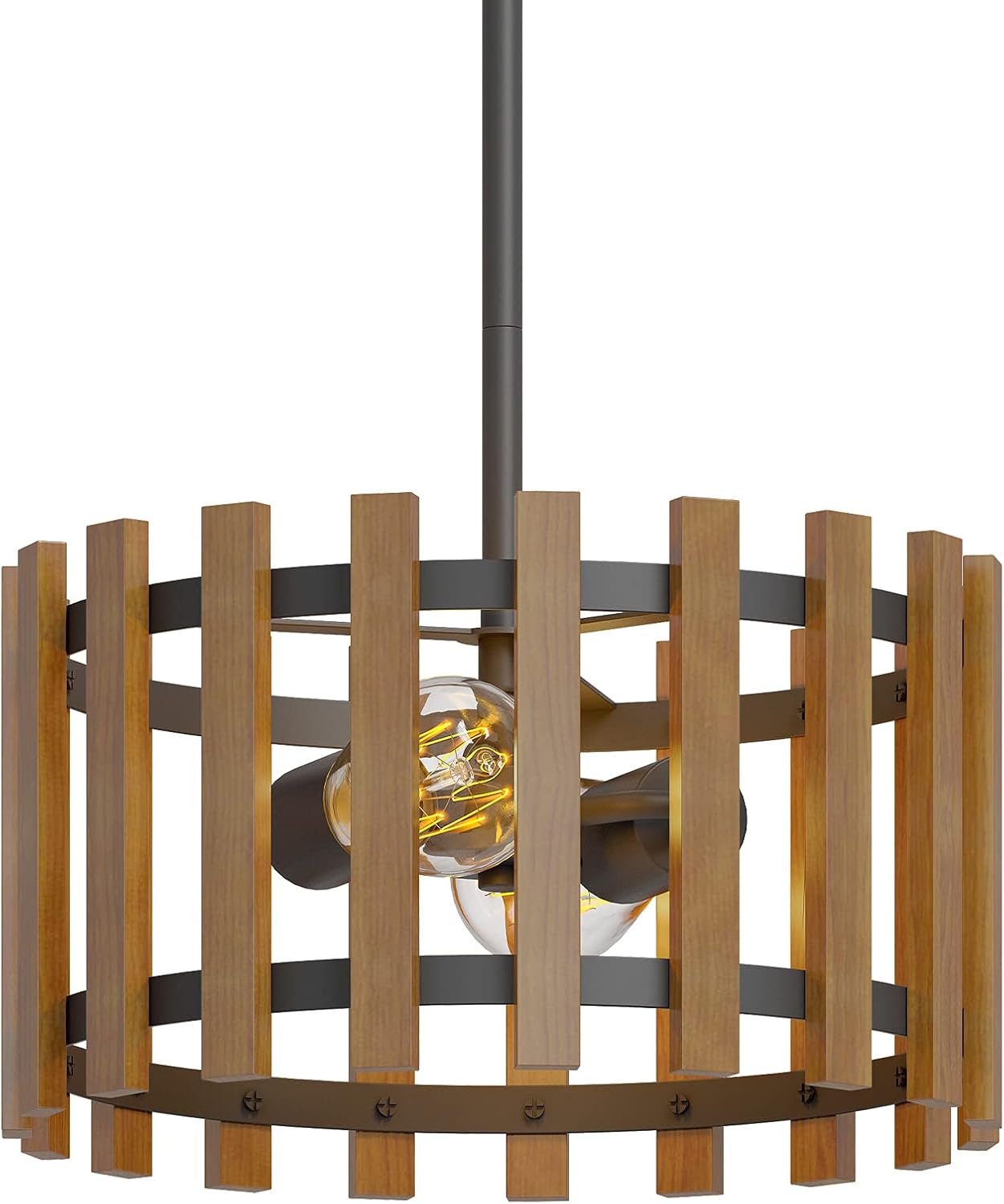 Super Big Clearance! Inlight 13 W 2-Light Wood and Black Finish Farmhouse Pendant Lighting for Kitchen Island, Dining Room, Rustic Drum Hanging Pendant Light with Adjustable Height, Bulb Not Included, ETL, IN-0333-2-WD