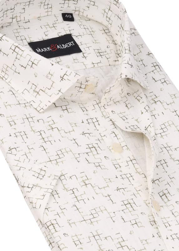 Image of Mark & Albert Men's Half Sleeve Cotton Linen Shirt Blue