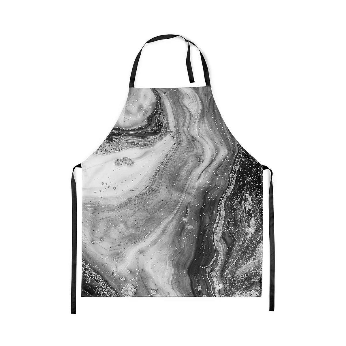 Homewish Black Grey Marble Apron,Watercolor Art Chef Apron 78x66cm,Stone Pattern Kitchen Apron,Gothic Abstract Style Cookig Apron with Extra Long Waist Ties,Adjustable