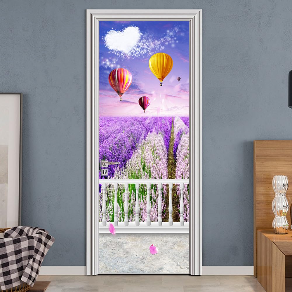 Autocollant de porte en vinyle 77x200cm lavande orange rose imperméable PVC 3D