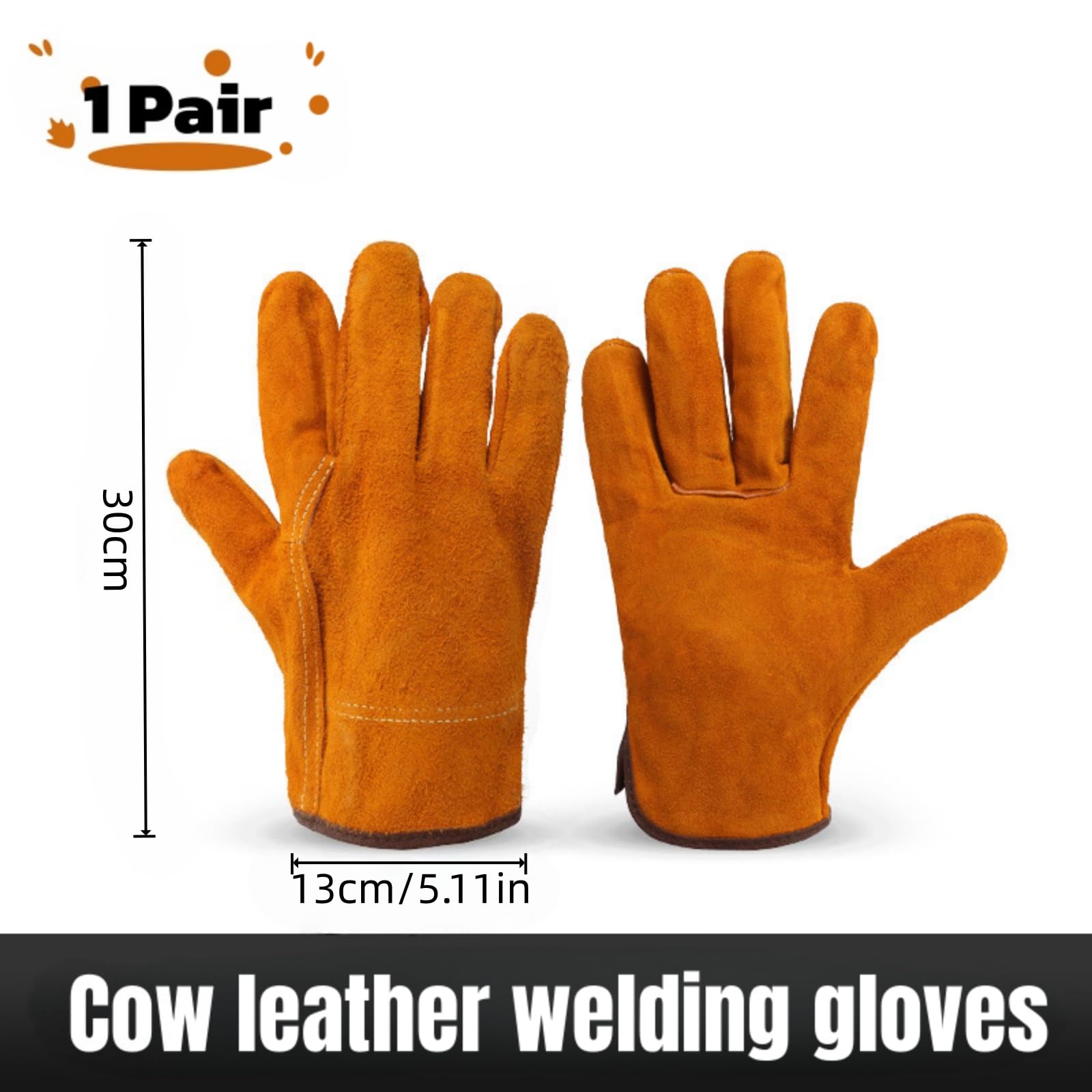 Tokaneit 2 Piezas Guantes Soldador Profesionales, Guantes Jardinería Cuero, Guante Cuero Soldadura, Doble Costura en Los Dedos, para Soldar Electrodo, Barbacoas, Jardinería, Amarillo