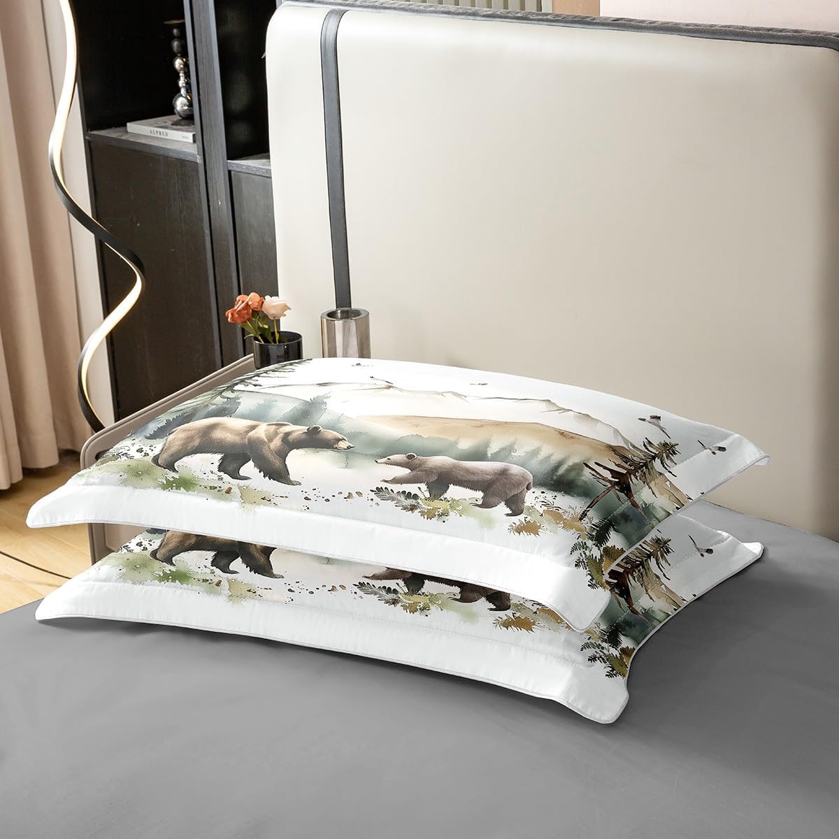 jejeloiu Bear Duvet Cover 100% Cotton King Size Boys Girls Nature Wildlife Bear Bedding Set Breathable Soft Rustic Cabin Country Comforter Cover 3Pcs Farmhouse Bedroom Decor Microfiber Zipper Closure