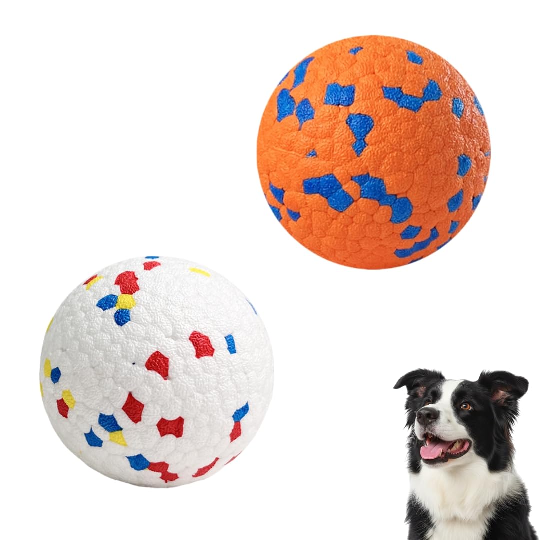 InekoAgua 2-Pack ETPU Dog Balls, High Bounce Durable Toy Set, Lightweight Floating Water Play Toy, Spiky or Smooth, for Medium & Large Dogs (Classic White & Vibrant Orange, Medium Breeds, Classic)