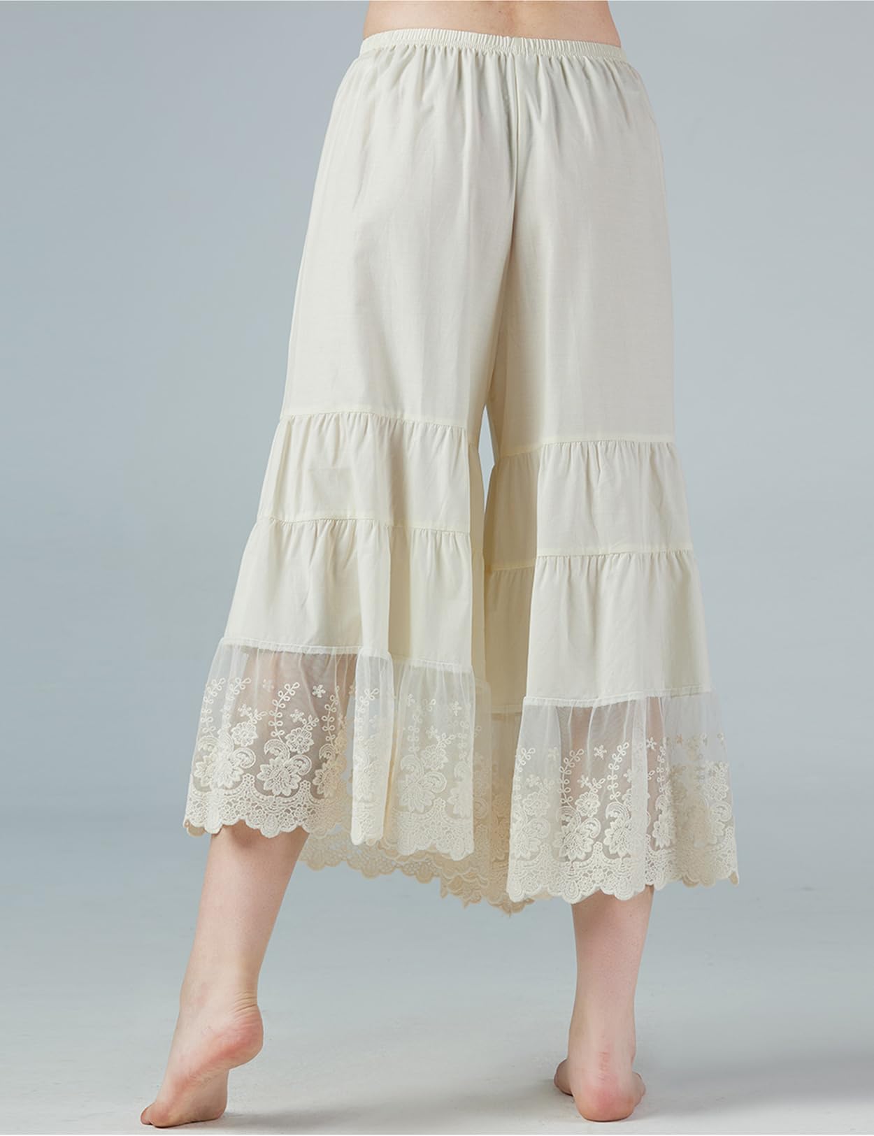 BEAUTELICATE Pantalones de Enagua Mujer Victoriano Enaguas Pantalón de Pijama con Encaje 100% Algodón Antiestático Marfil Nergo Beige（Piernas Anchas - Nergo,2XL）