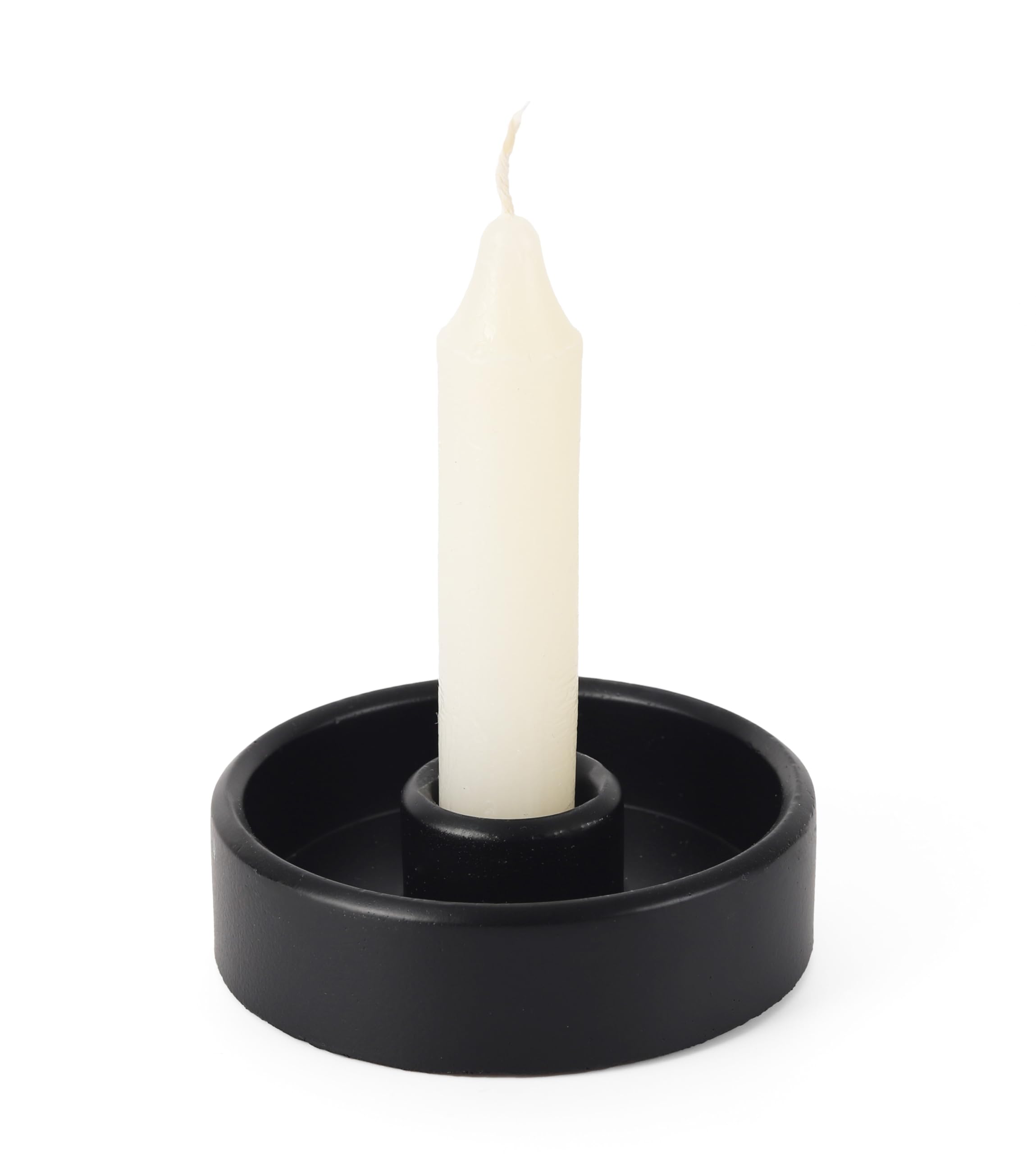 Toros Store Black Candlestick Holder - Taper Candle Holders, Candle Tray For Tall Candle Sticks, Vintage Chime Boho Marble Candles Small Dish, Concrete Farmhouse Holders For Tapered Candles Sticks Decor (Black)