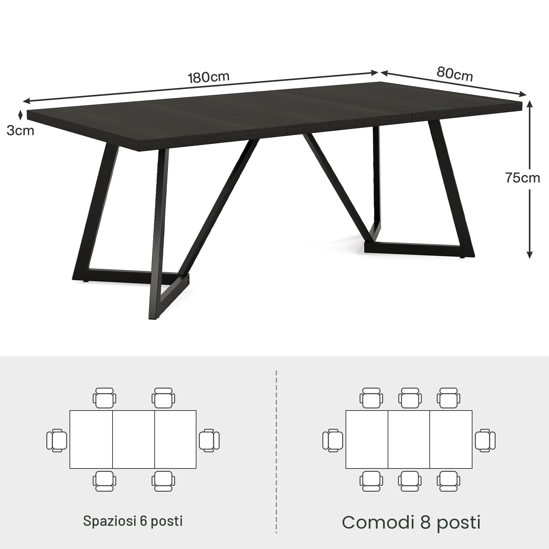 Tribesigns Scrivania moderna per computer, 180 cm, grande scrivania da ufficio con telaio in metallo, scrivania rettangolare per laptop, studio, scrivania per casa e ufficio (nero)