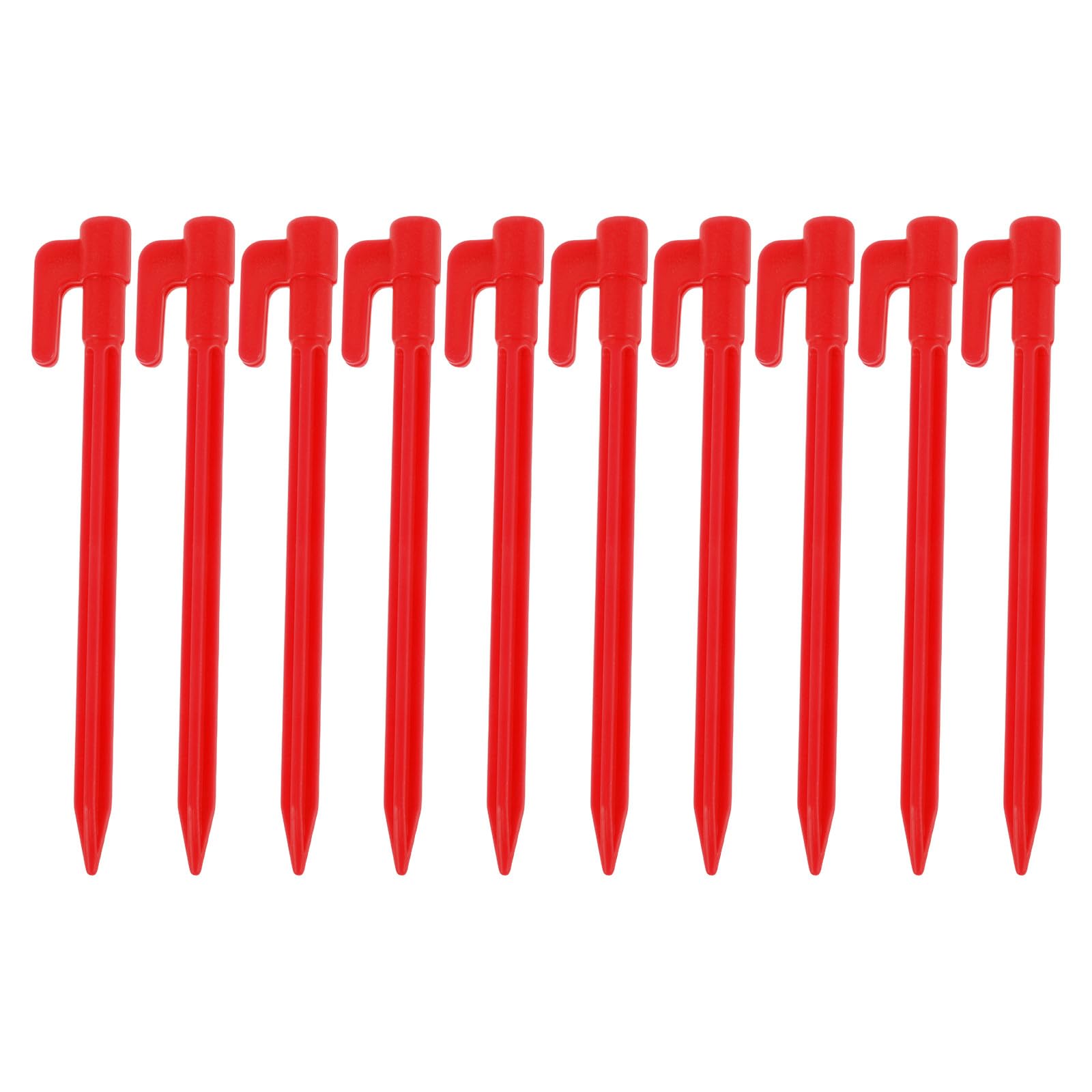 100 piquetas de plástico para Carpas: estacas Resistentes para toldos, Ideales para Acampar, jardinería y mochilerismo. Estacas para césped, Lonas y Arena para Playa, Color Rojo.