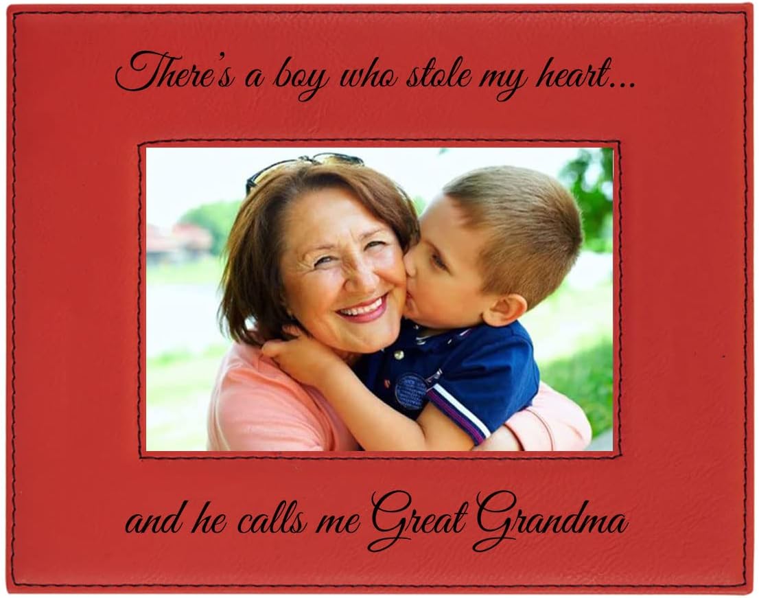 CustomGiftsNow There's a boy who Stole My Heart…and he Calls me Great Grandma Laser Engraved Faux Leather Pink Leatherette Wall Hanging/Tabletop Picture Group Family New Grandchild Baby Photo Frame