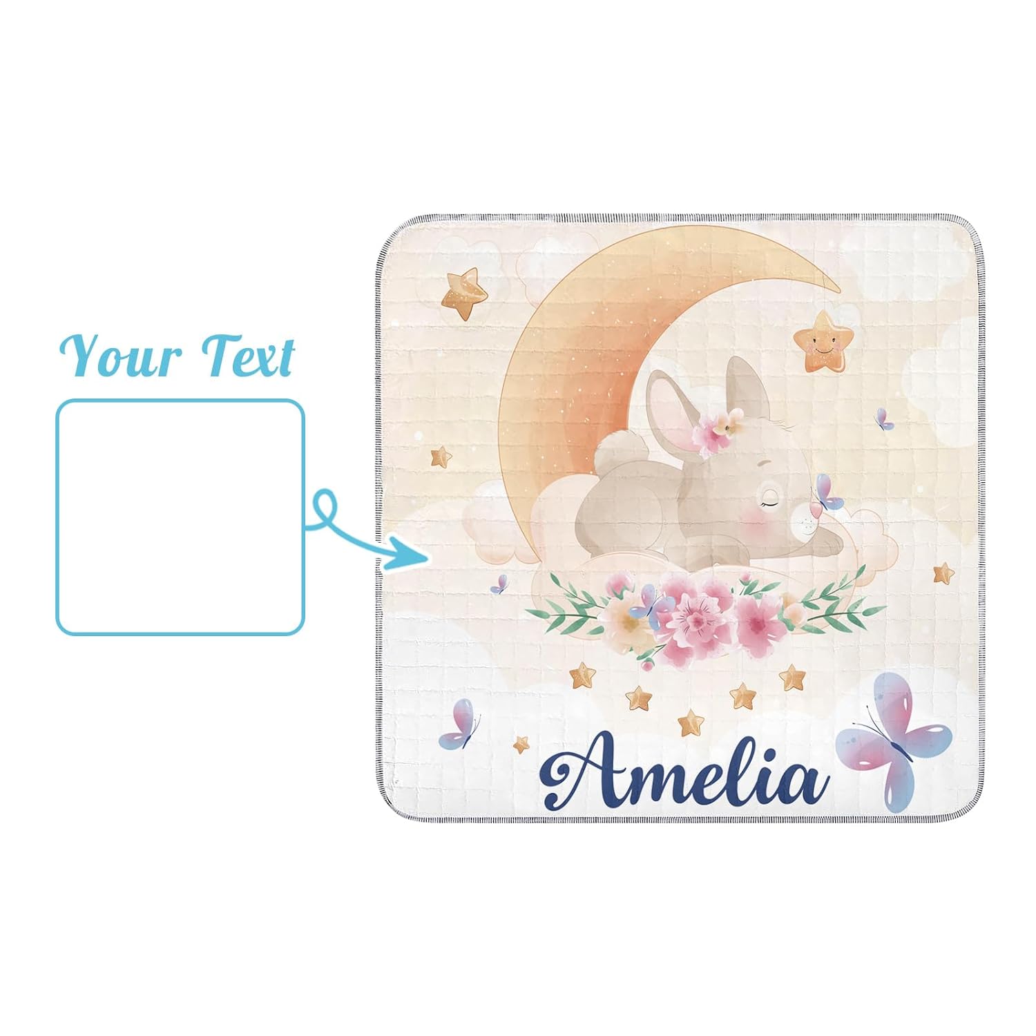 Personalized Baby Playmat with Name - Personalized Yellow Rabbit Baby Playmat - Washable Baby Play Mat Portable Playmat for Babies, Foldable Toddler Playpen Mat Non-Slip Baby Mat(43"x 43")