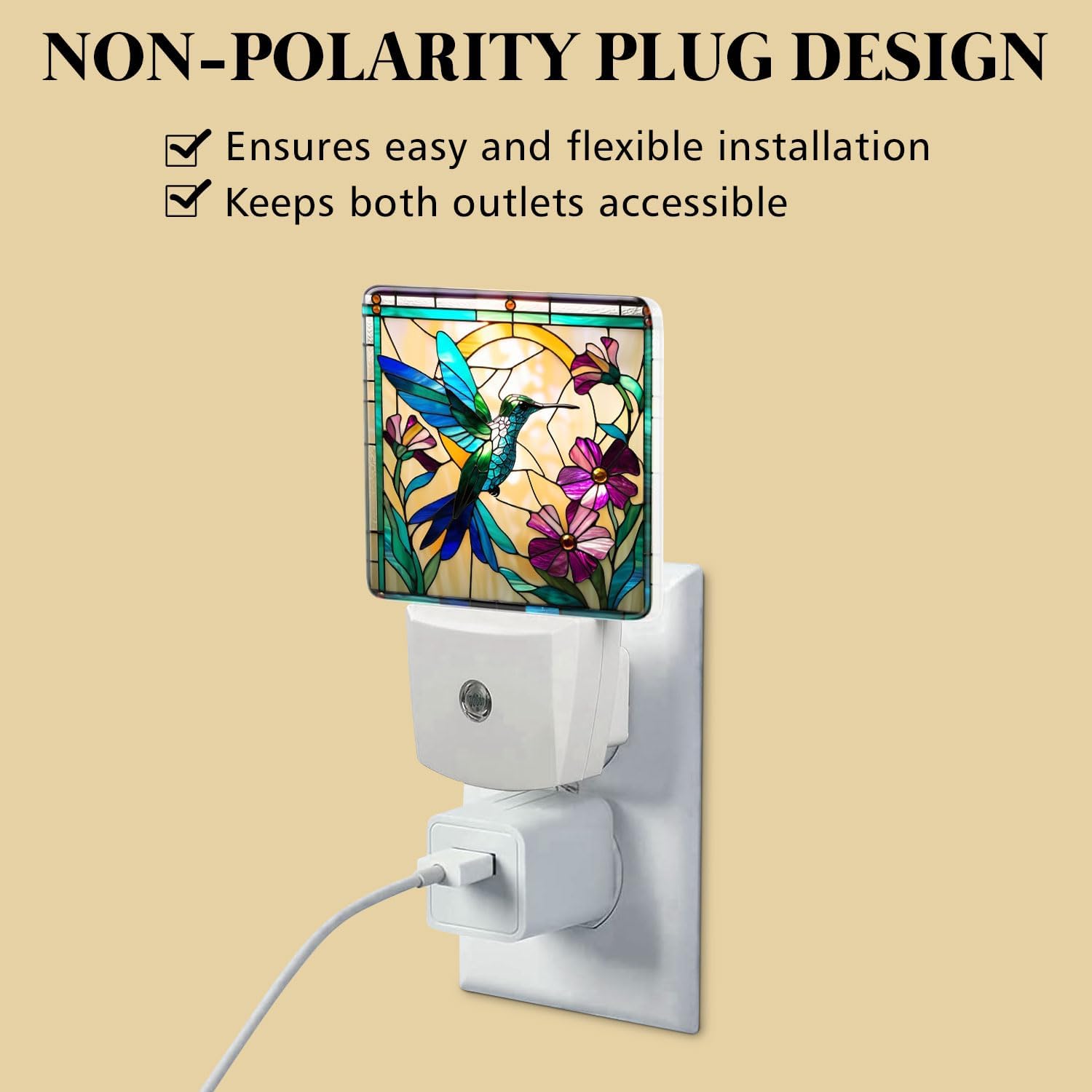 Hummingbird Stained Glass Night Lights Plug into Wall for Room, Hummingbird Night Light LED for Bedroom