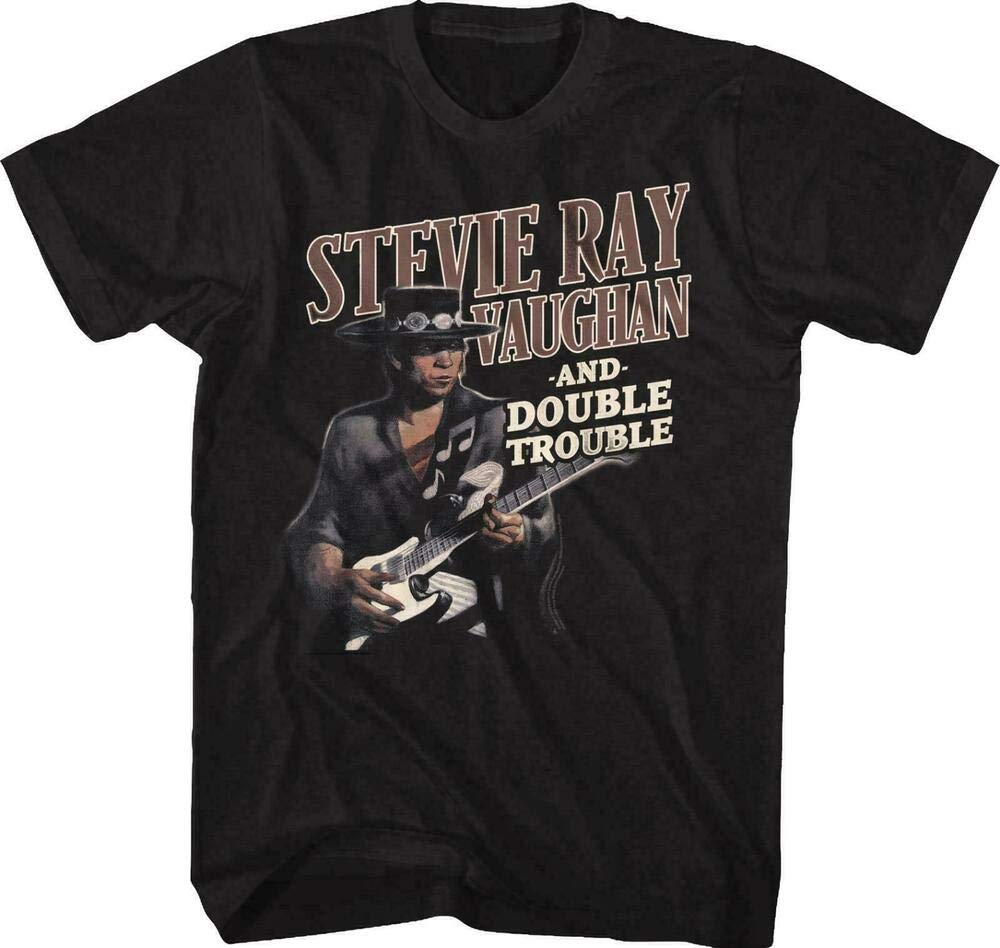 Stevie Ray Vaughan and Double Trouble T Shirt Mens Licensed Rock Tee Retro Black Black L