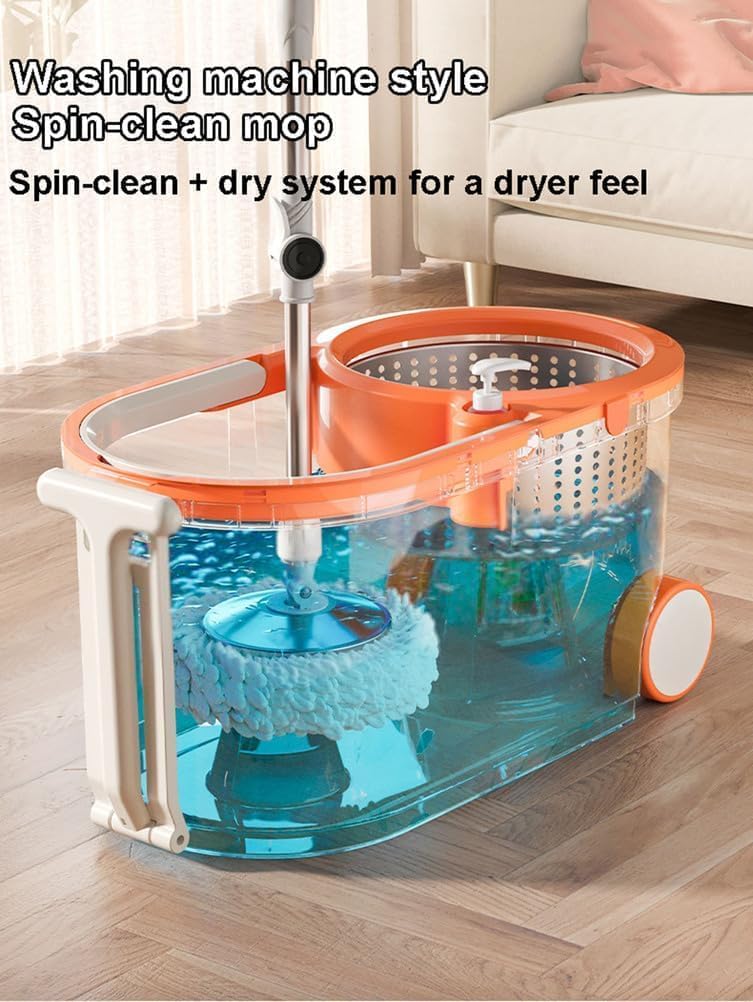 Adjustable Spin Mop and Bucket Set, 51 Stainless Steel Handle, Microfiber Refills, Ideal for Wet & Dry Cleaning, Efficient Home Cleaning Solution