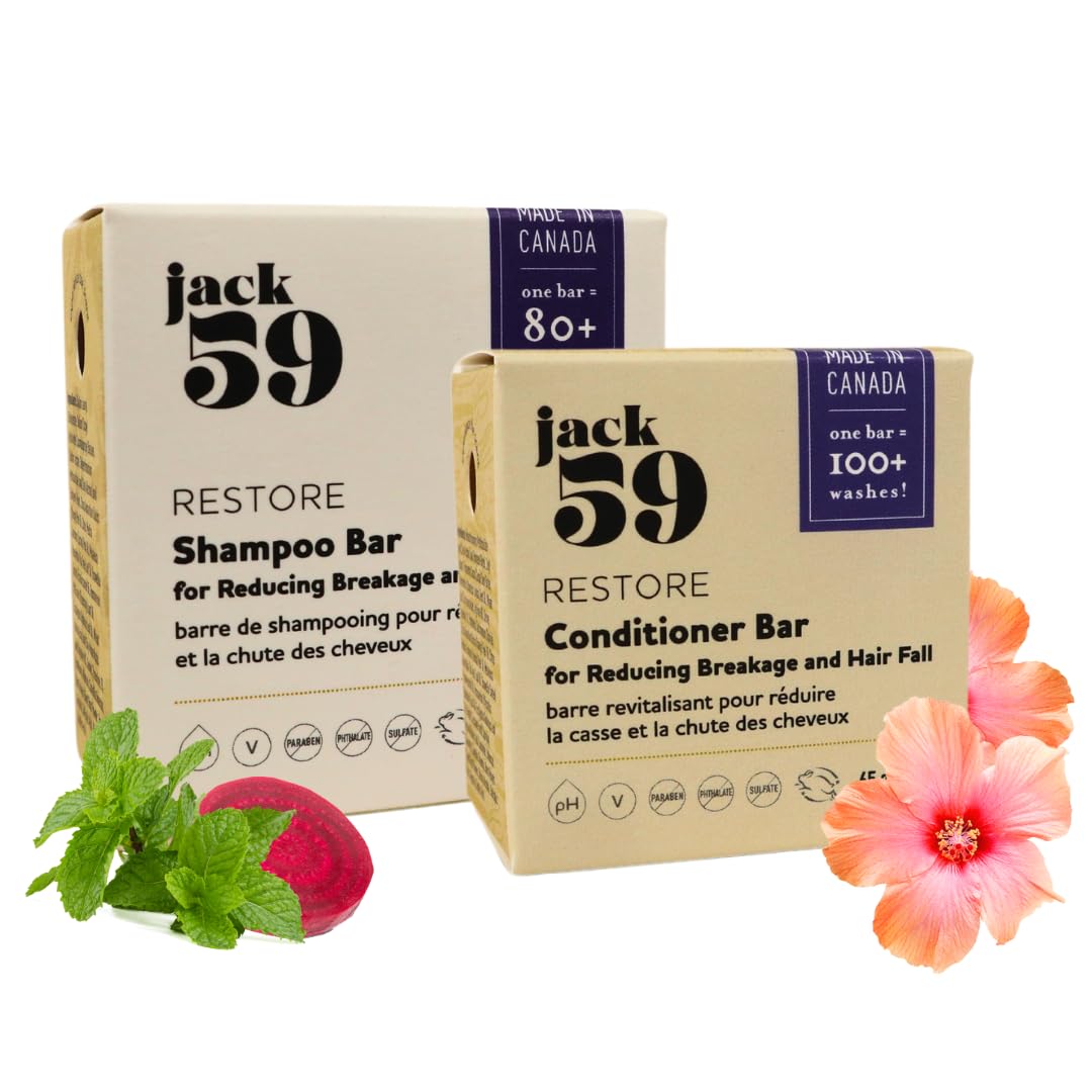 All Natural Shampoo and Conditioner Set, Bar Shampoo and Conditioner Set for Hair Growth and Promotes Strength, Reduce Breakage, Hair Fall, and Scalp Issues, 3 oz & 2 oz, Pack of 2, Restore