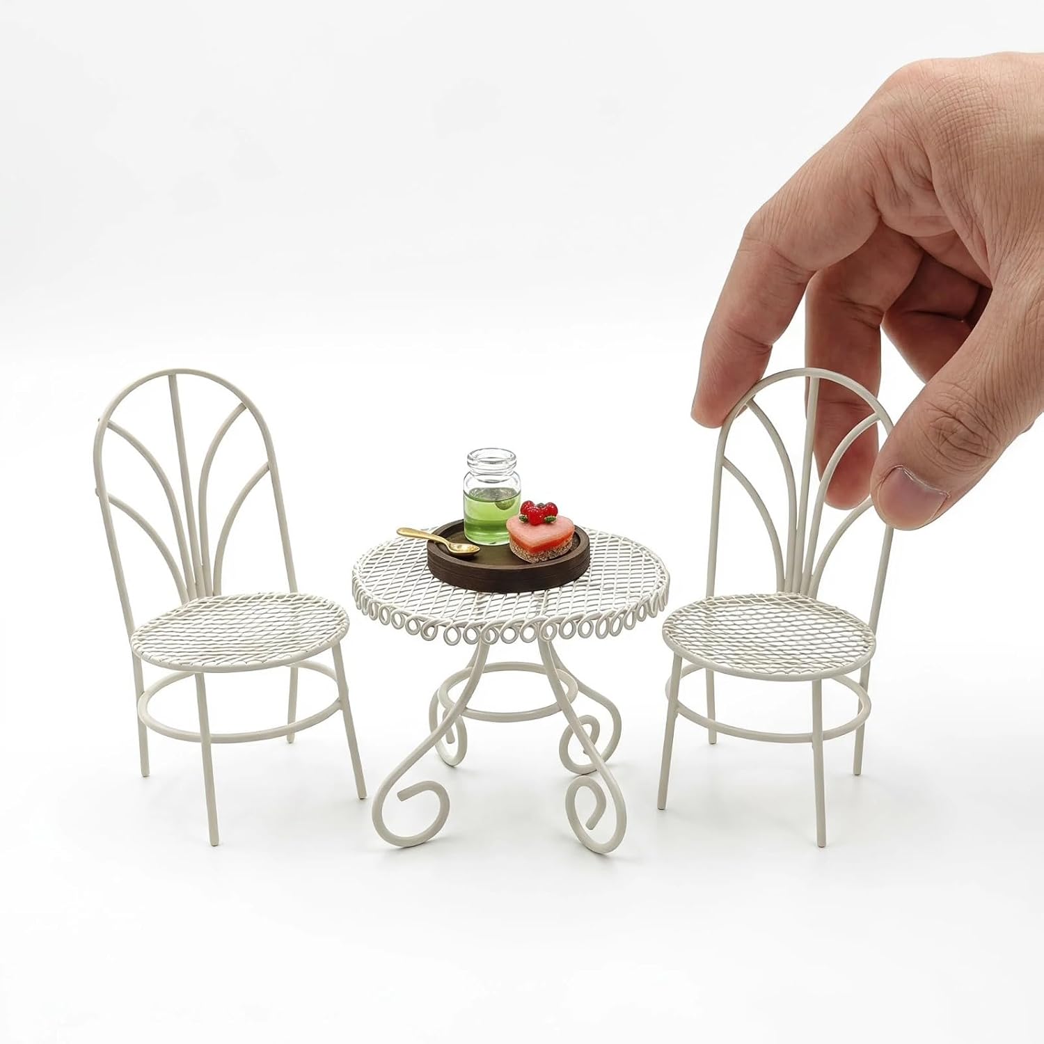 7 PCS Dollhouse Bistro Table Chair Set with Accessories 1/12 Miniatures