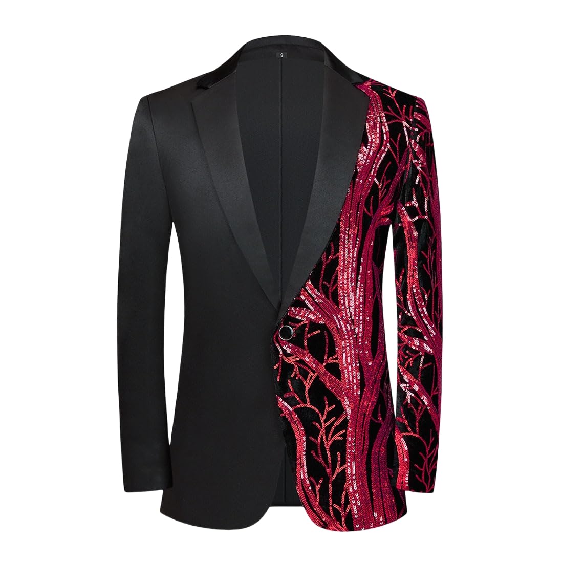 Huiangliyg Men's Red Sequins Black Shiny Sequins Suit Jacket One Button Lightweight Sport Coats With Inner Pocket Casual Slim Fit Sparkly Glitter Tuxedo For Party Wedding Banquet Prom M