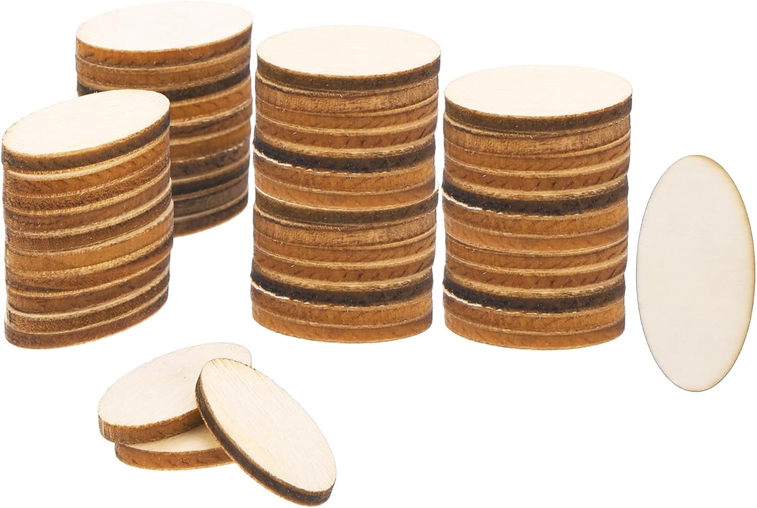 PATIKIL 60x30x1.7mm Wood Pieces, 60 Pack Unfinished Oval Wood Shapes Blank Wooden Cutouts Ornaments Natural for Christmas Party Craft Projects