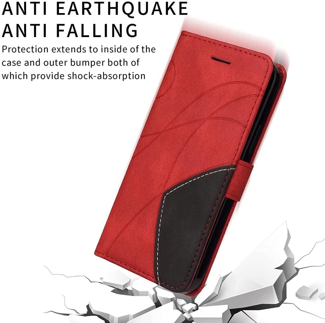 Lvnarery Motorola Moto G84 Case Protective Geometric Wallet Motorola Moto G84 Phone Case PU Leather Cover with Magnetic Closure Kickstand Bookstyle Folding Stand Silicone Bumper Card Holder Pouch Red - Image 2