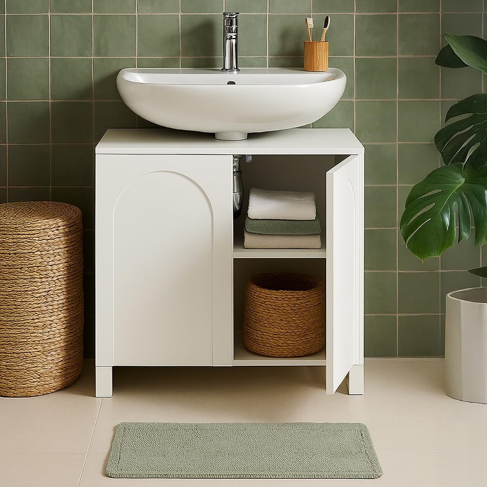 Box and beyond - Meuble sous Lavabo - 80 x 40 x 80 cm - Bois Blanc - 2 Portes - Salle de Bain, Lavabo, Evier, Vasque - Style Moderne