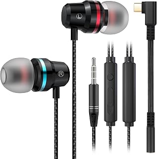 AXFEE Earphones, 3.5mm Jack Wired Earbuds Headphones with Microphone for Most 3.5mm Audio Devices, with USB C to 3.5mm Jack Adapter Compatible with iPhone, Samsung Galaxy S22 S21 S20, Huawei, Xiaomi