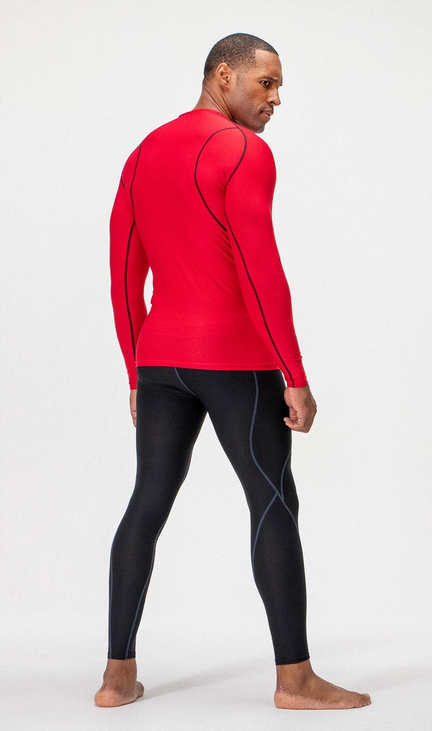 DEVOPS 3 Pack Men's UPF 50+ Long Sleeve Compression Shirts, Water Sports Rash Guard Base Layer, Athletic Workout Shirt X-Large 1# (3 Pack) Black / Charcoal / Red