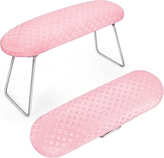 KKUYT Nail Arm Rest Stand, Leather Manicure Hand Rest for Nails Art DIY, Foldable Nail Hand Rest Pillow Cushion Table Station with Bracket for Professional Nail Home Nail Use (Pink)