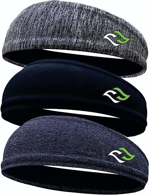 FUNEX Headband for Men & Women Sports Headbands for Men Lightweight Moisture Wicking Workout Sweatbands for Running, Gym, Yoga, Cycling, Tennis, Cricket (Pack of 3 | Grey,Dark Blue,Light Blue)