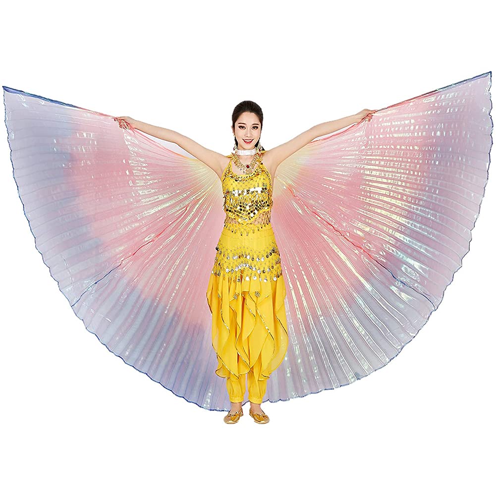 Leemiman Women Angle wings Egyptian Belly Dance Costumes wings with Sticks (Rainbow)