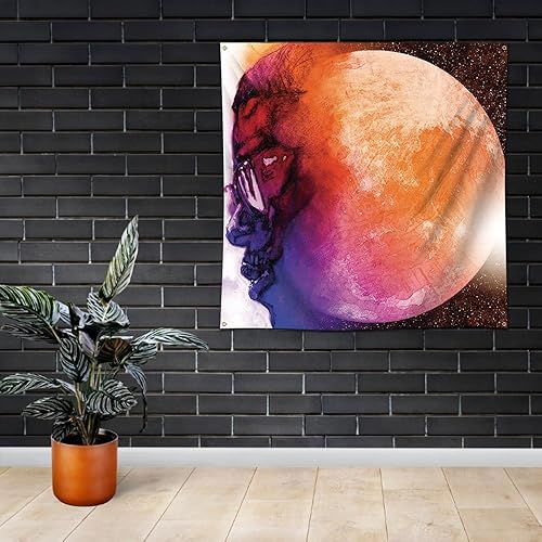 Miniatura 6 de Moor Tapiz infantil Cudi "Man On The Moon" - Bandera de álbum de música artística (4 x 4 pies, color vivo, poliéster) para cueva de hombre,