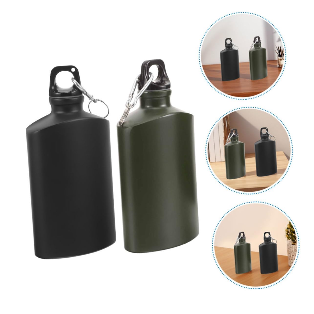 Aluminio Cantimplora 2 Piezas con Plana Gancho 500ml Decoracion Colegio | Ligera y Portátil, Diseño Hermético, para Senderismo y Viaje, Formato 500ml, Fácil de Llevar