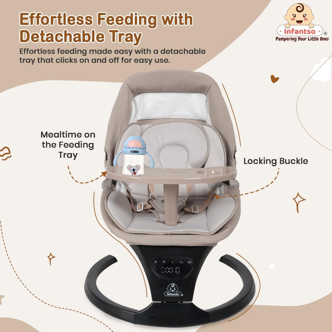 Infantso SLEEP EASE (2-in-1) Baby Swing Cradle / Rocker & Bouncer | Automatic Cradle, Electric Swing & Rocker, Cradle for New born, Automatic Swing / Rocker with Bluetooth Music, Remote, Safety Harness, Mosquito Net, Feeding Tray & Soft Cushion, Kids Rocking Chair with Hanging Toys- Cradle & Swing for 0-12 Months Weight upto 9 Kg 1