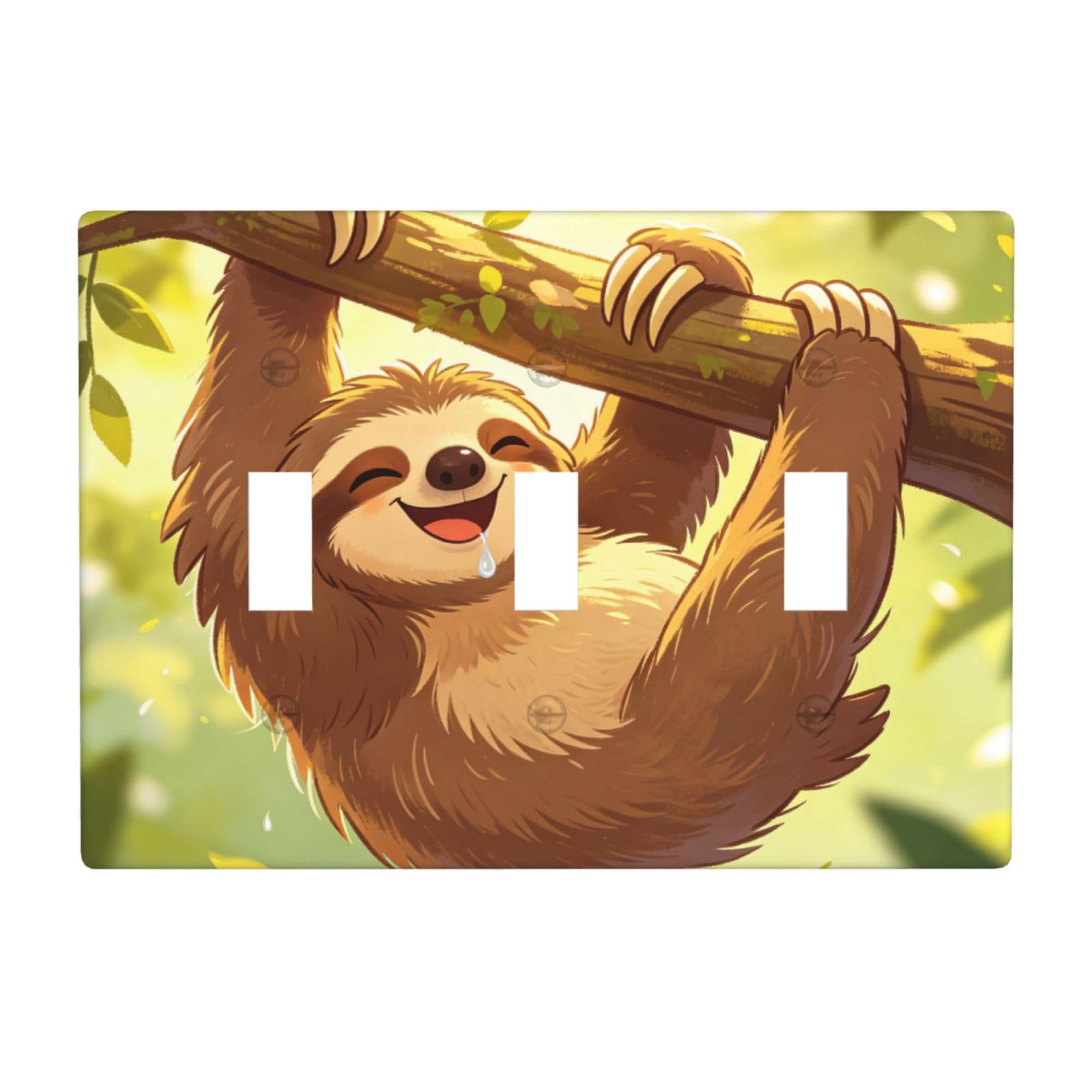 Happy Sloth 3 Gang Switch Plate Cover-Unbreakable Polycarbonate Wall Plate, Heat Resistant Toggle Switch Decor for Home