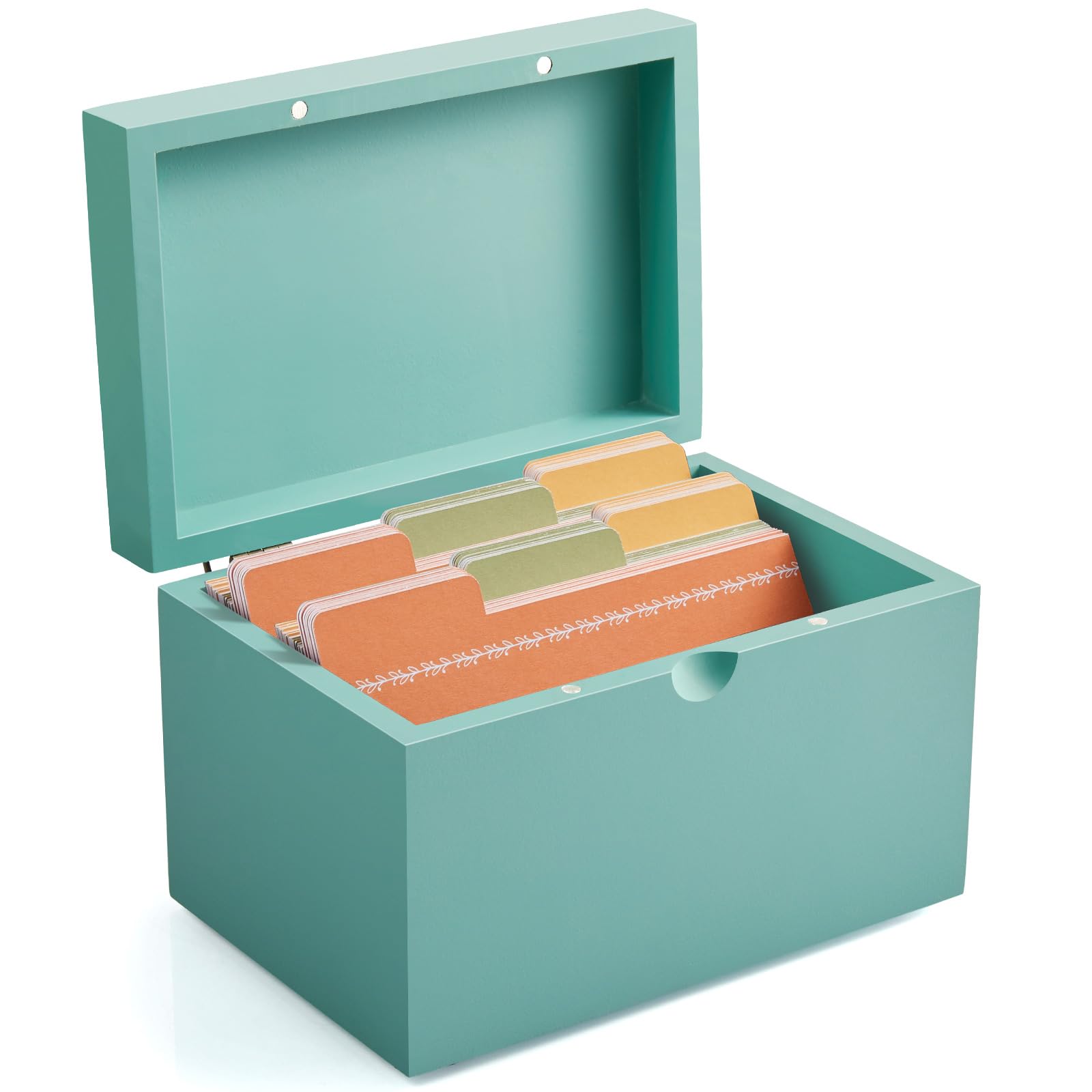 Photo 1 of DRASTAR 3x5 Index Card Box, Small Recipe Box, Wooden Index Card Organizer with 45 Dividers, Flashcard Organizers Teal