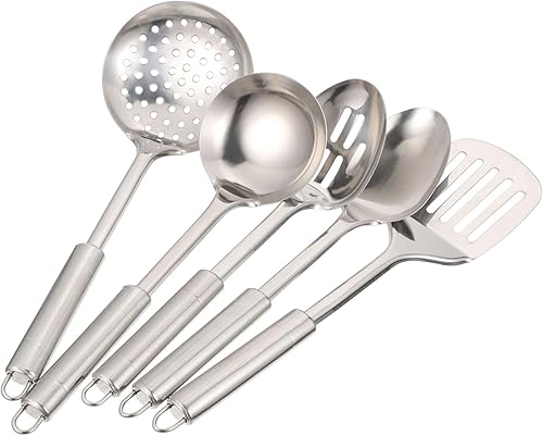 Juego de utensilios de cocina de acero inoxidable para panqueques de ceniza, cuchara ranurada, colador, cucharas, espátulas antiadherentes,