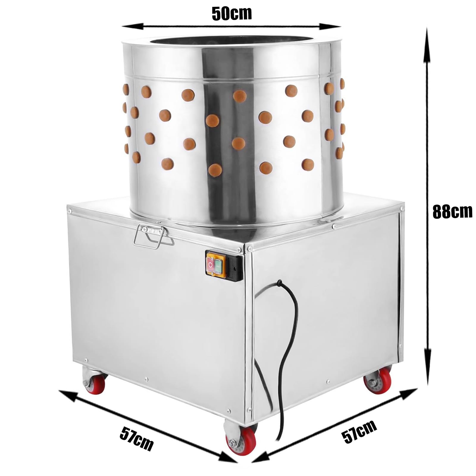 Rupfmaschine für Geflügel aus Edelstahl, 1500 W Leistung, Ø50cm Trommel, Rupfmaschine Enten, Nassrupfmaschine, Kaltwasseranschluss, Auswurfrutsche, für 2-4 Hühner