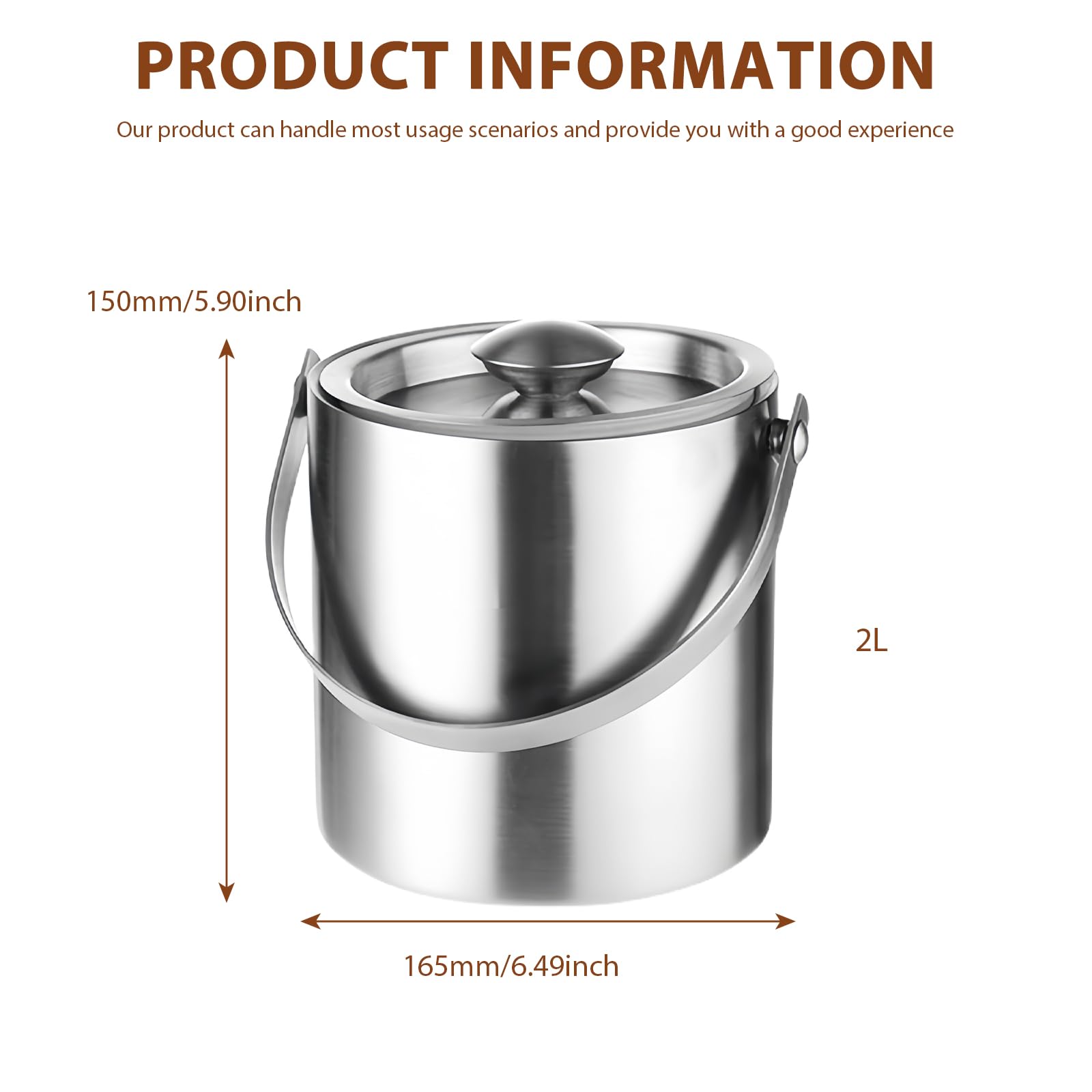 Secchiello Ghiaccio, 2L Acciaio Inox a Doppia Parete Isolante con Pinza e Coperchio, Secchiello per Il Ghiaccio Isotermico Secchiello Ghiaccio Vino Inclusa Coperchio per Feste ed Eventi